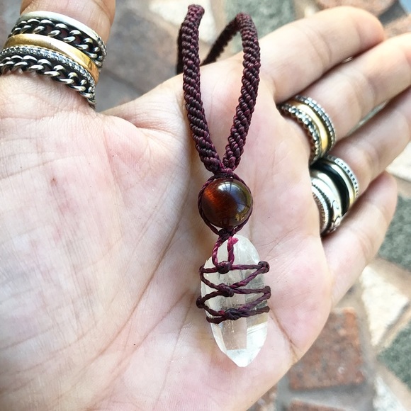 Silverskylight Jewelry - Boho macrame crystal quartz tiger eye necklace